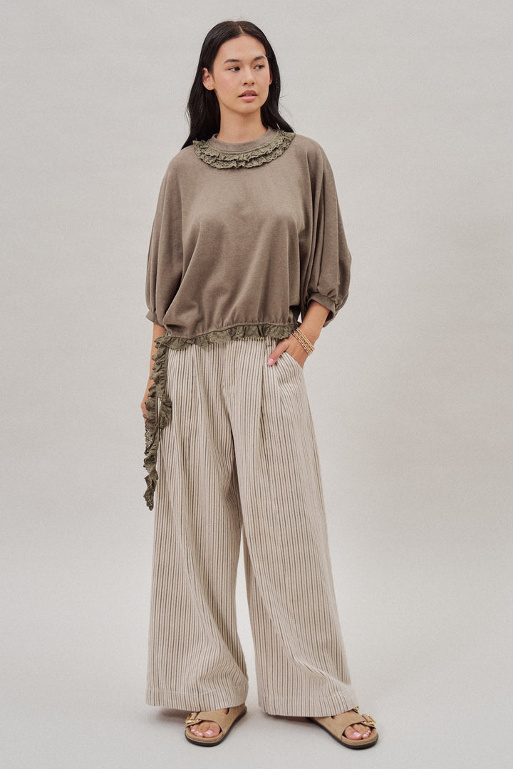 Lace Ruffle Collar Long Sleeve Top in Olive - Women's Wholesale Fashion | Trend Notes