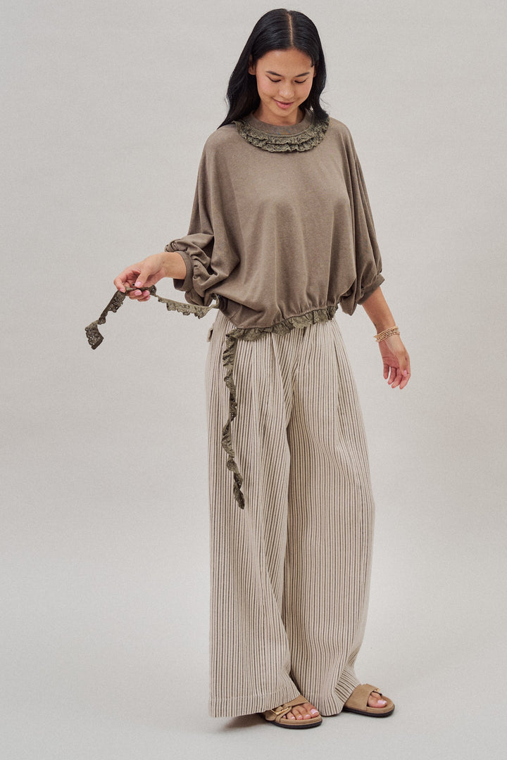 Lace Ruffle Collar Long Sleeve Top in Olive - Women's Wholesale Fashion | Trend Notes