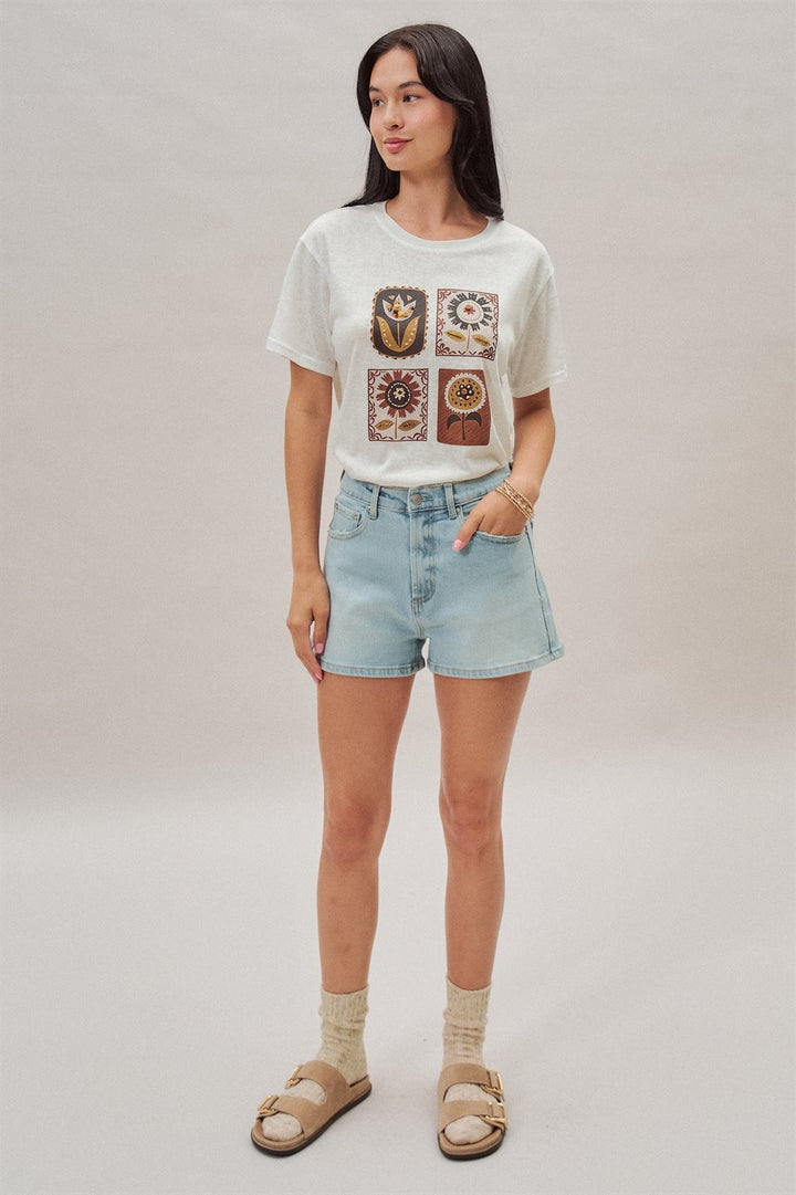 Folk Floral Graphic Tee with Beaded Embroidery Detail in White - Women's Wholesale Fashion | Trend Notes