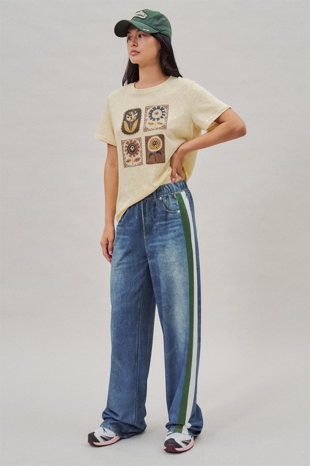 Folk Floral Graphic Tee with Beaded Embroidery Detail in Yellow - Women's Wholesale Fashion | Trend Notes