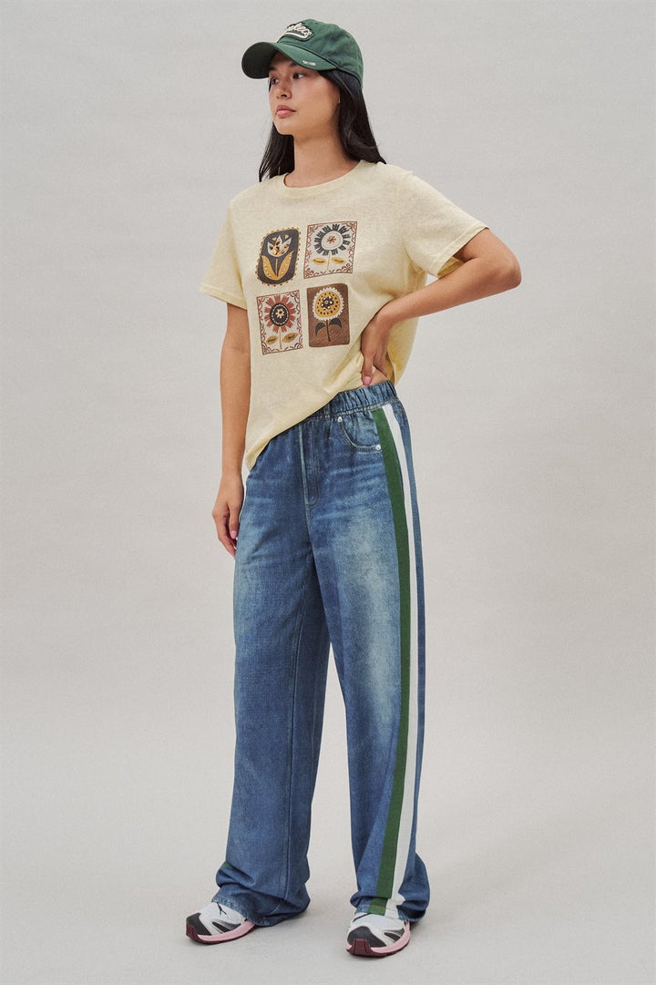 Folk Floral Graphic Tee with Beaded Embroidery Detail in Yellow - Women's Wholesale Fashion | Trend Notes