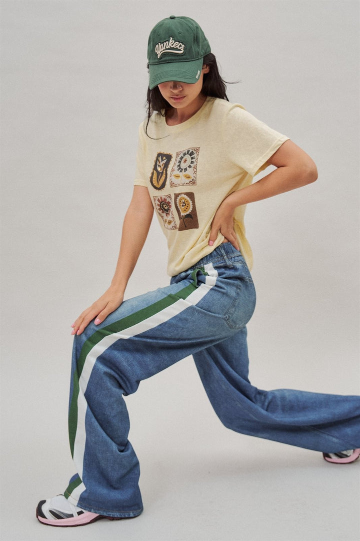 Folk Floral Graphic Tee with Beaded Embroidery Detail in Yellow - Women's Wholesale Fashion | Trend Notes