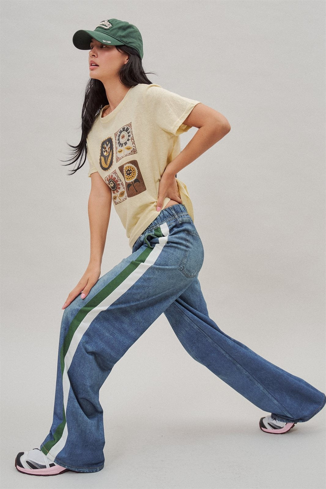 Folk Floral Graphic Tee with Beaded Embroidery Detail in Yellow - Women's Wholesale Fashion | Trend Notes