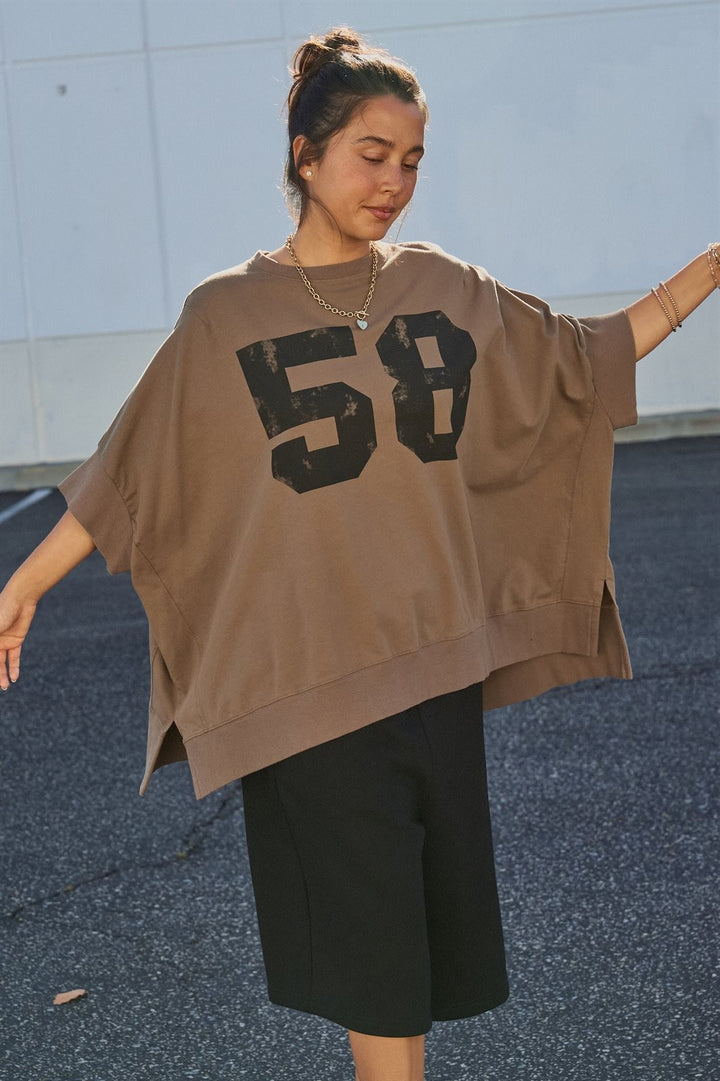 Oversized '58' Varsity Graphic Cotton Tee in Brown - Women's Wholesale Fashion | Trend Notes