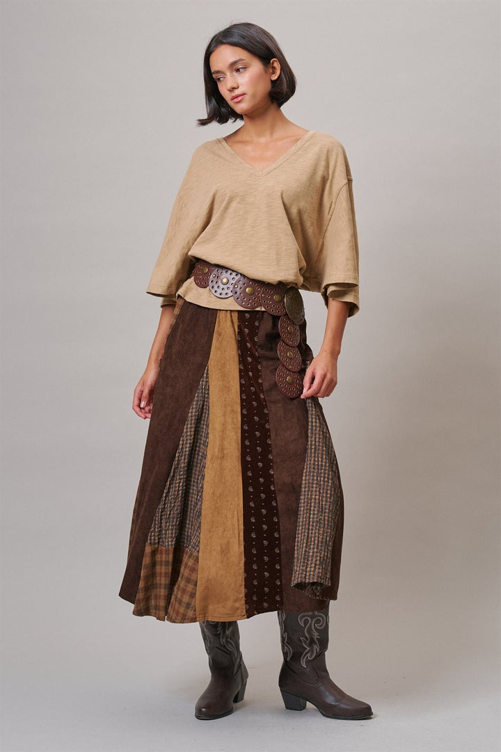 Sun Faded Slub V Neck Tee in Taupe	 - Women's Wholesale T-Shirts & Polos | Trend Notes