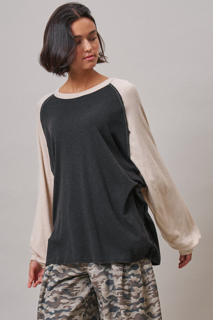 Off Duty Colorblock Raglan Tee in Charcoal - Women's Wholesale T-Shirts & Polos | Trend Notes