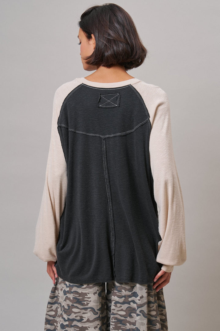 Off Duty Colorblock Raglan Tee in Charcoal - Women's Wholesale T-Shirts & Polos | Trend Notes