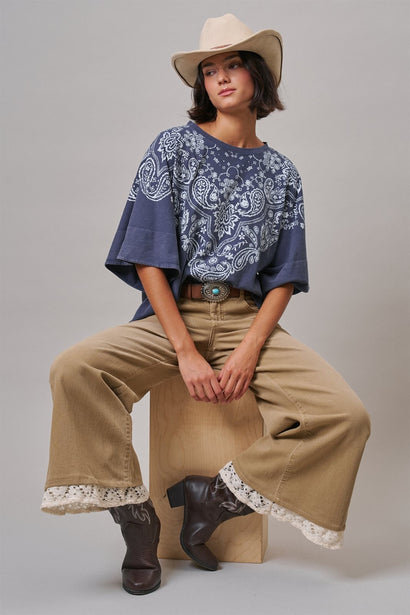Paisley Bandana Print Oversized Crew-Neck Tee