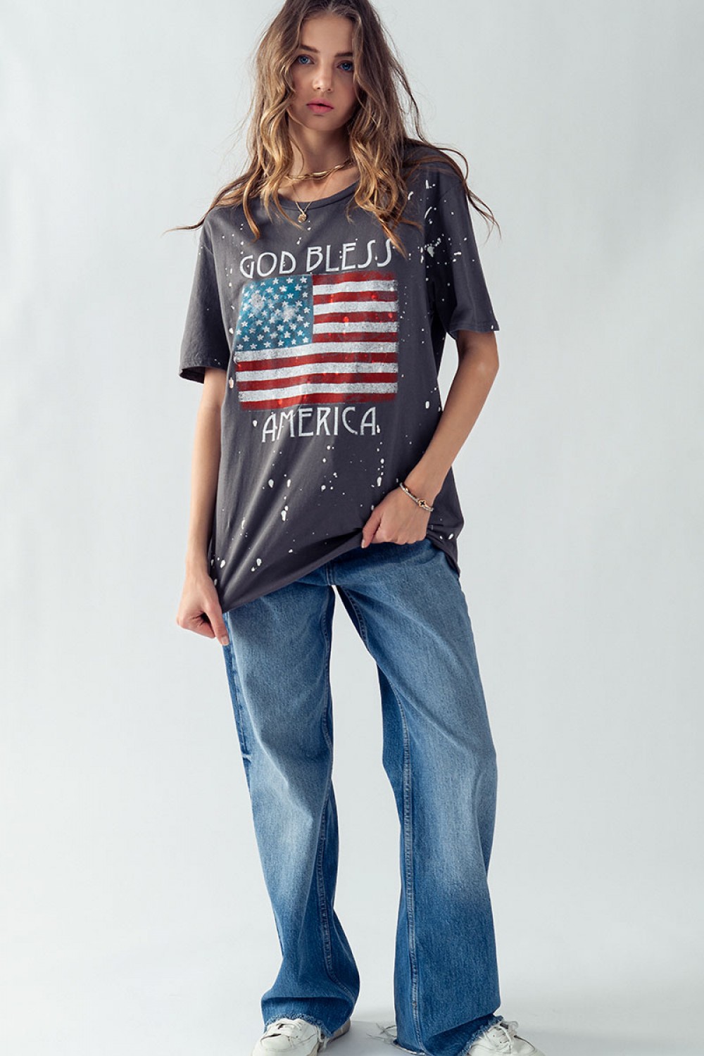 0789-5459<br/>BLAIRE GOD BLESS AMERICA TIE DYE TOP