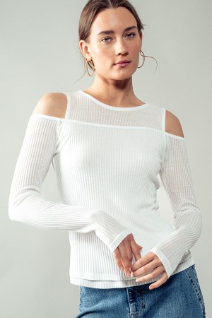 0811-3527<br/>Veiled Sleeved Tank Top - Ribbed Knit